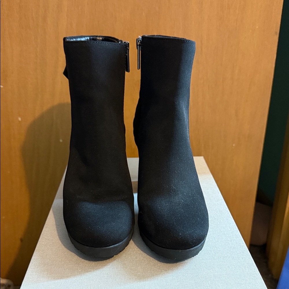 Anne Klein Quilted Black Heeled Boots - Picture 2 of 4
